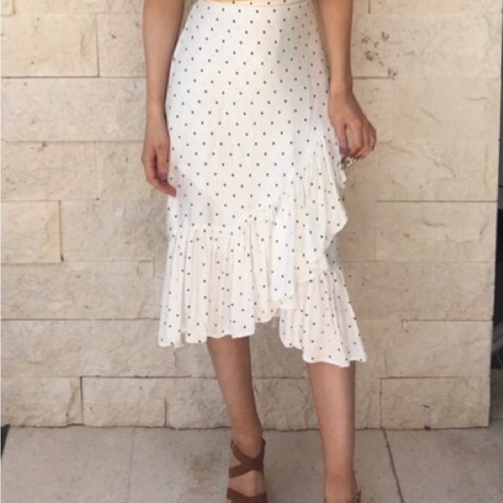 H&M White Polka Dot Asymmetrical Skirt